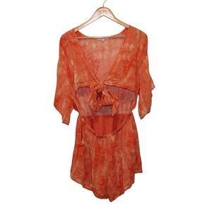 Olivaceous Orange Tie-Dye D Romper with Front Tie Detail Women's Size Large